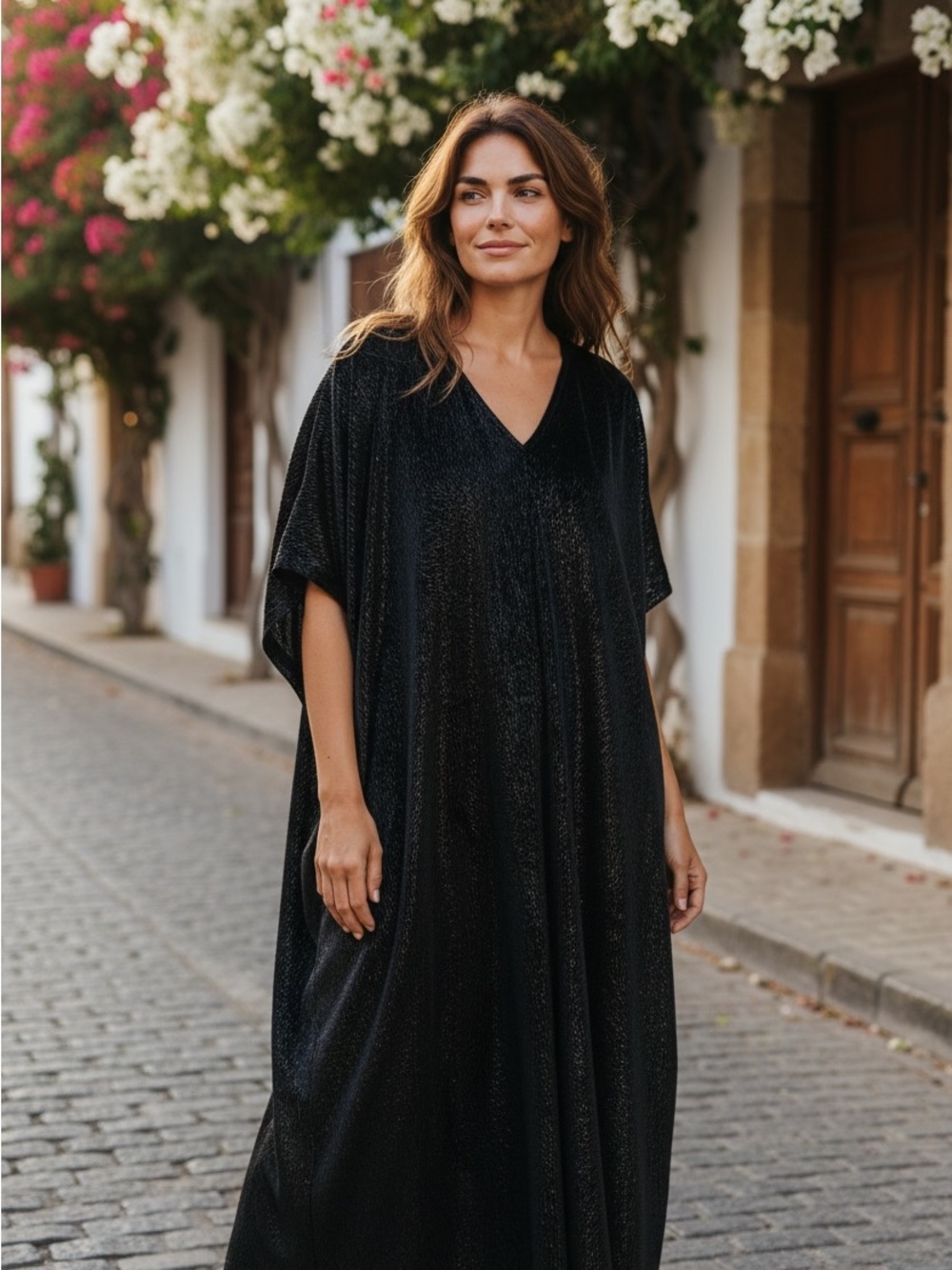 bryn Walker Black V‑Neck Draped Maxi Dress